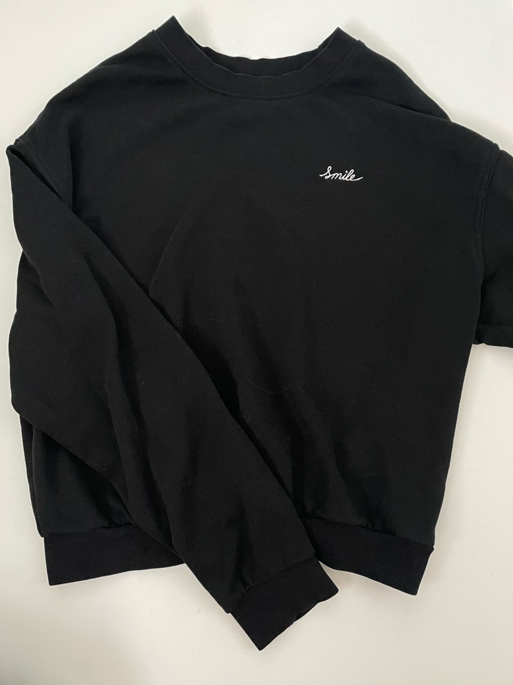H&M Black Crewneck Sweatshirt with 'Smile' Embroidery